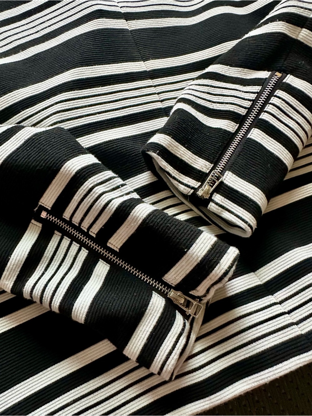 Bagatelle Moto Jacket Black White Striped Asymmetrical Zip Knit Blazer S - Picture 4 of 12